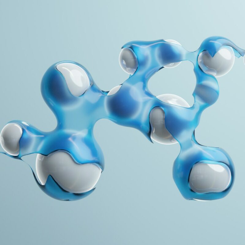 a blue and white object floating in the air